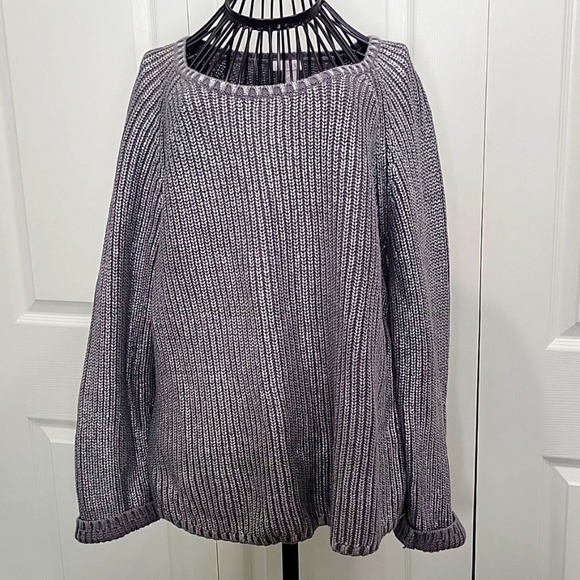 CHICO'S Silver Metallic Cotton Sweater Size Large - Picture 1 of 9